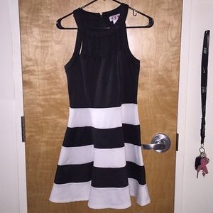 Black and white caged neck formal dress